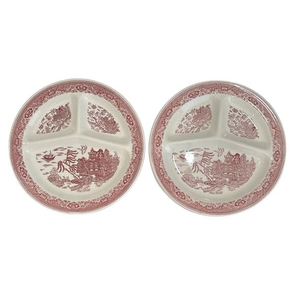 Set of 2 Vintage Pink Willow Royal China Segmented 10.5” Dishes - Picture 1 of 13